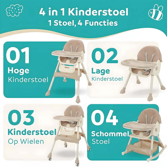 ComfyKidz® FlexiChair Rose: Inklapbare Kinderstoel met Schommelstand, Voetensteun & Wieltjes (Oud Roze)