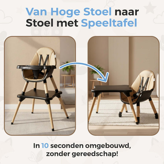 ComfyKidz® 5-in-1 Meegroeistoel | Houten Kinderstoel & Speeltafel Zwart | MultiSeat Mocha
