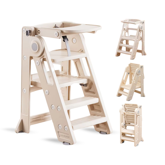 ComfyKidz® Inklapbare 3-in-1 Leertoren & Kinderstoel Beige