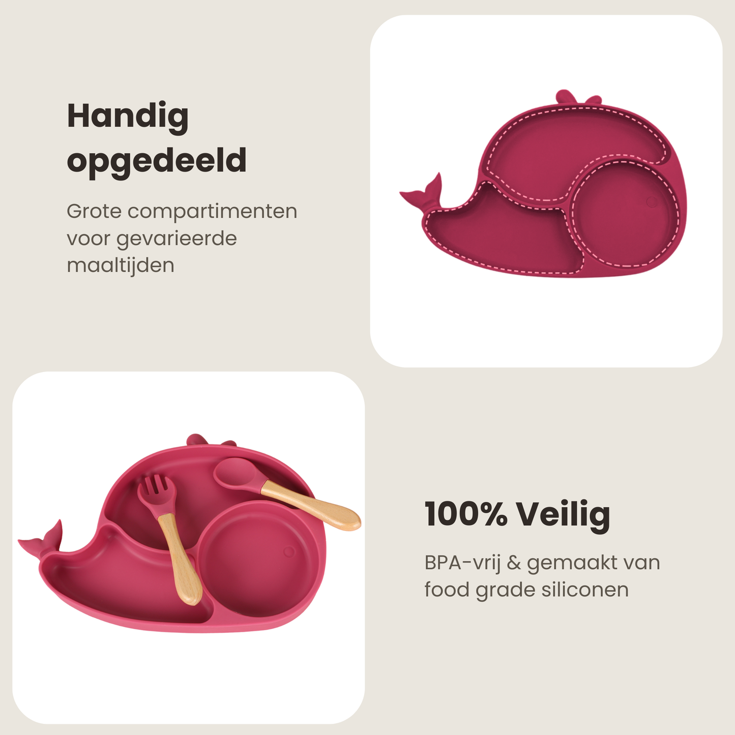 ComfyKidz® Siliconen Baby Servies Set RozeRood