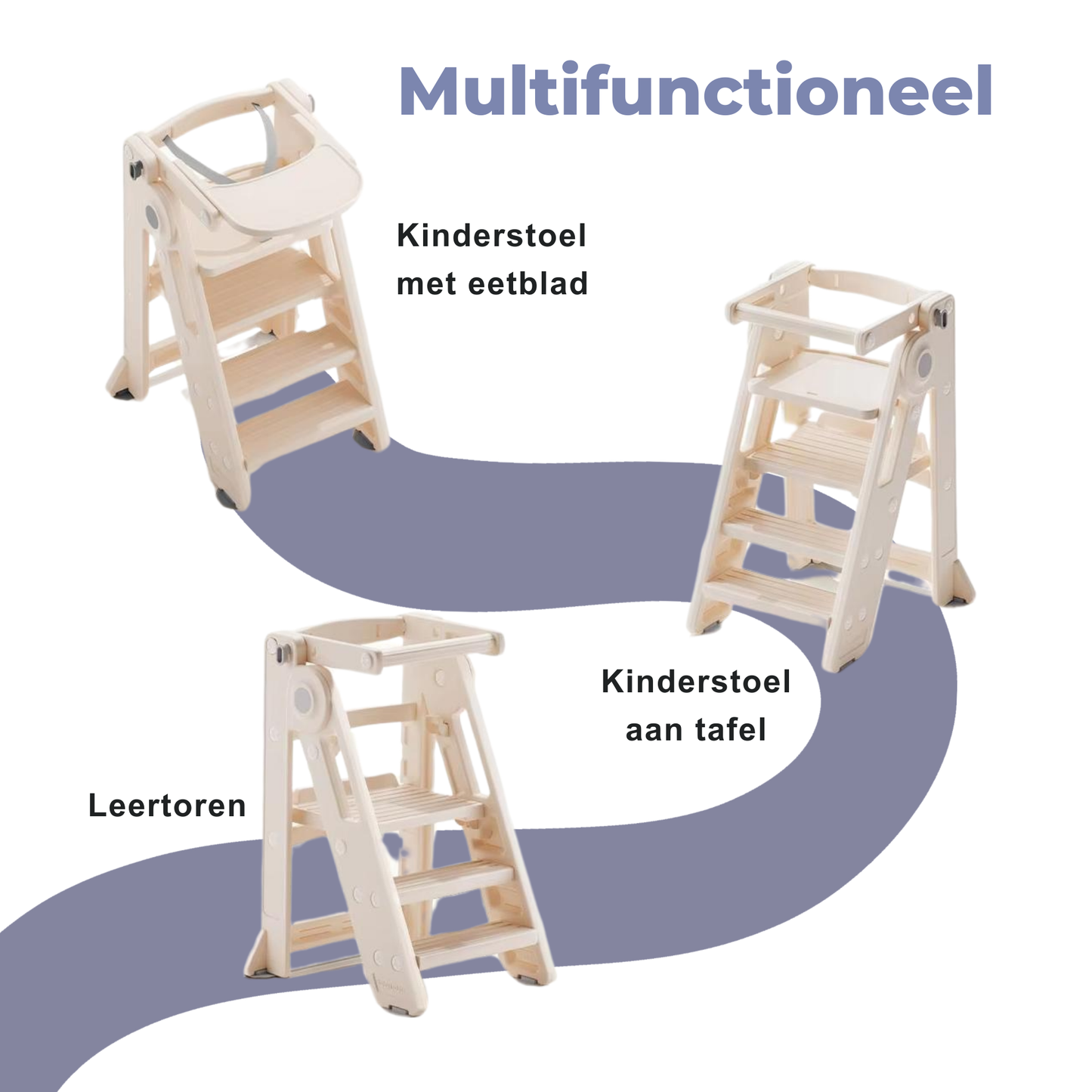 ComfyKidz® Inklapbare 3-in-1 Leertoren & Kinderstoel Beige