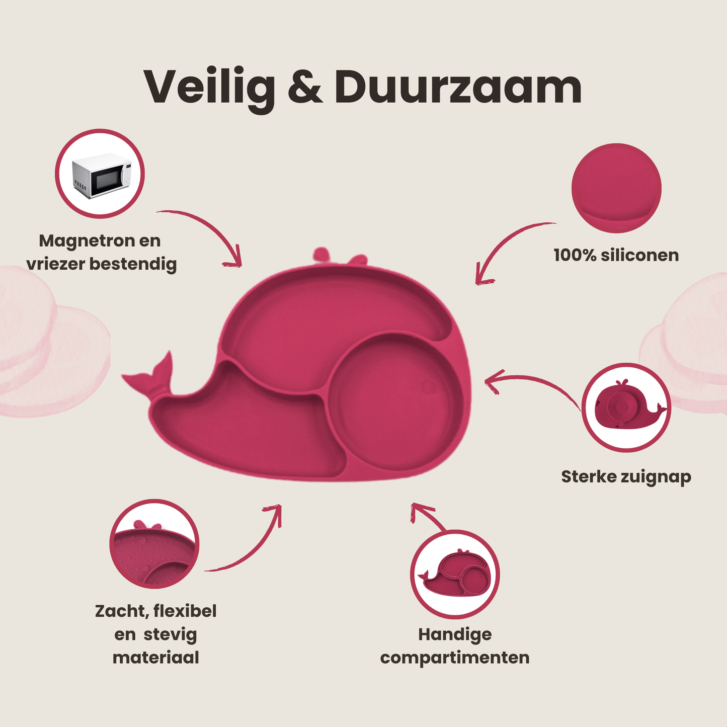 ComfyKidz® Siliconen Baby Servies Set RozeRood