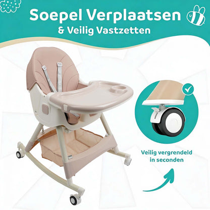 ComfyKidz® FlexiChair Rose: Inklapbare Kinderstoel met Schommelstand, Voetensteun & Wieltjes (Oud Roze)