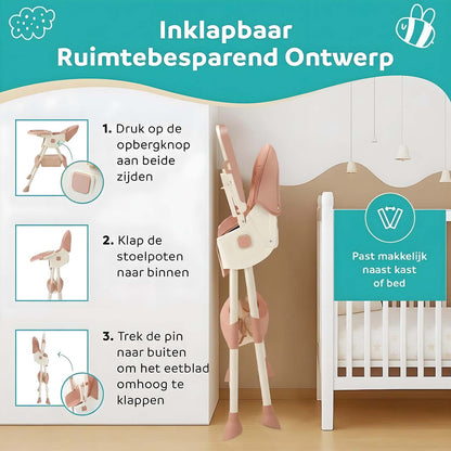 ComfyKidz® FlexiChair Rose: Inklapbare Kinderstoel met Schommelstand, Voetensteun & Wieltjes (Oud Roze)