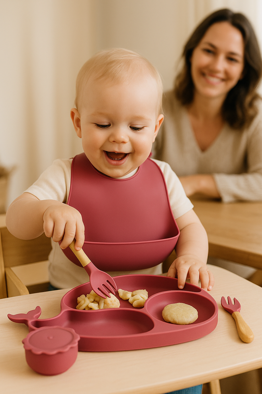 ComfyKidz® Siliconen Baby Servies Set RozeRood