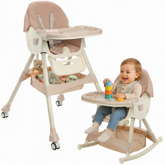 ComfyKidz® FlexiChair Rose: Inklapbare Kinderstoel met Schommelstand, Voetensteun & Wieltjes (Oud Roze)
