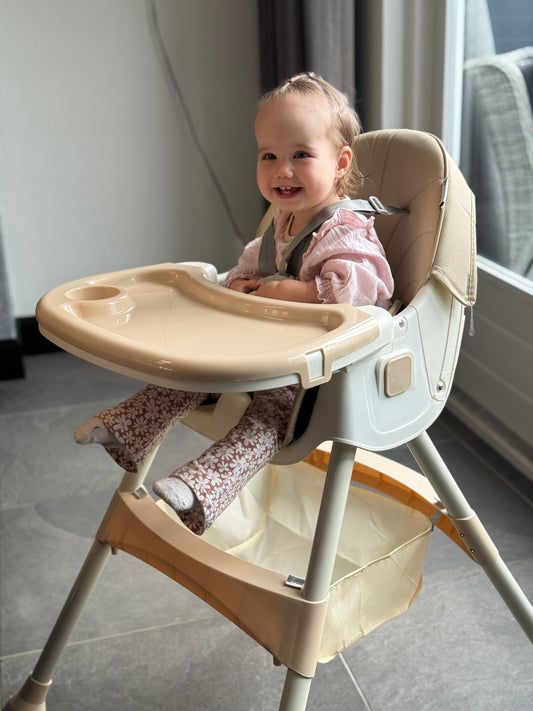 ComfyKidz® FlexiChair Sand - Beige 4 in 1 Kinderstoel met Schommelfunctie – Inklapbaar & Verrijdbaar –