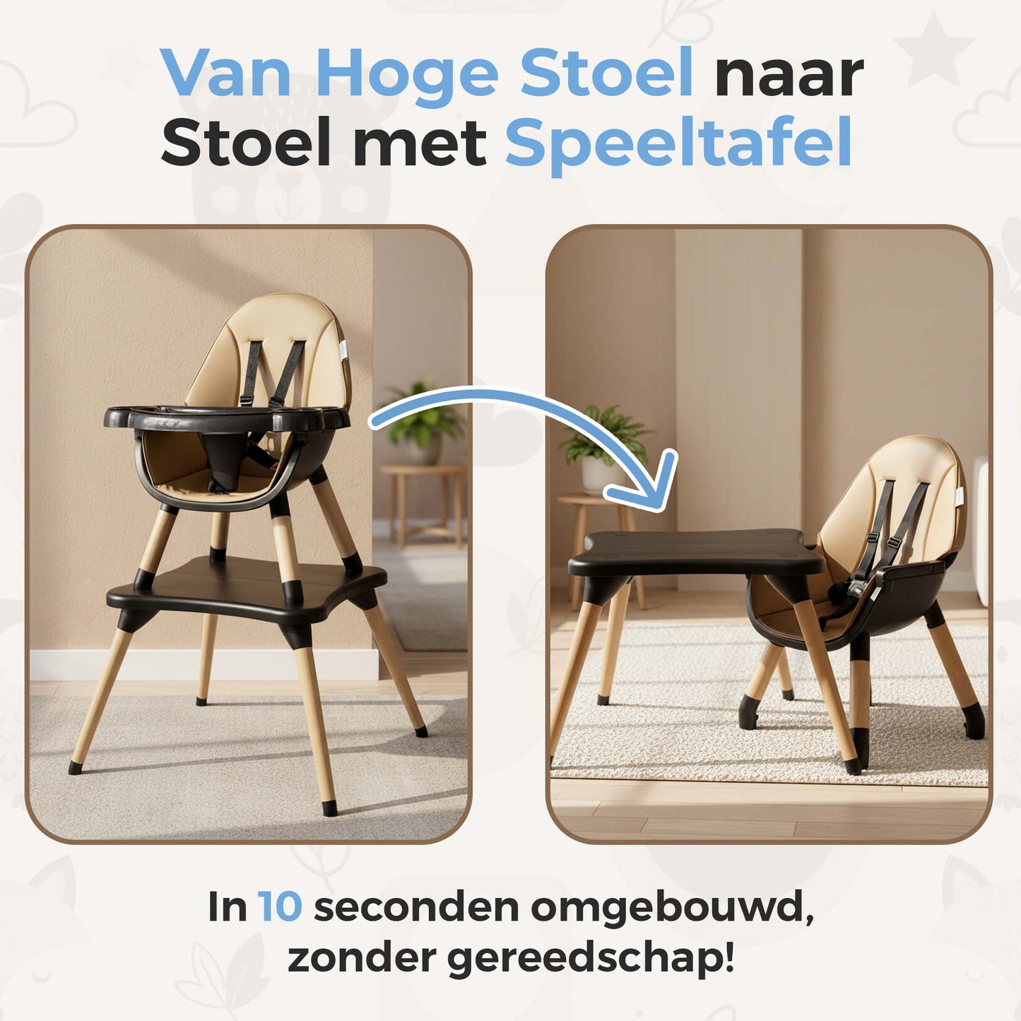 ComfyKidz® 5-in-1 Meegroeistoel | Houten Kinderstoel & Speeltafel Zwart | MultiSeat Mocha