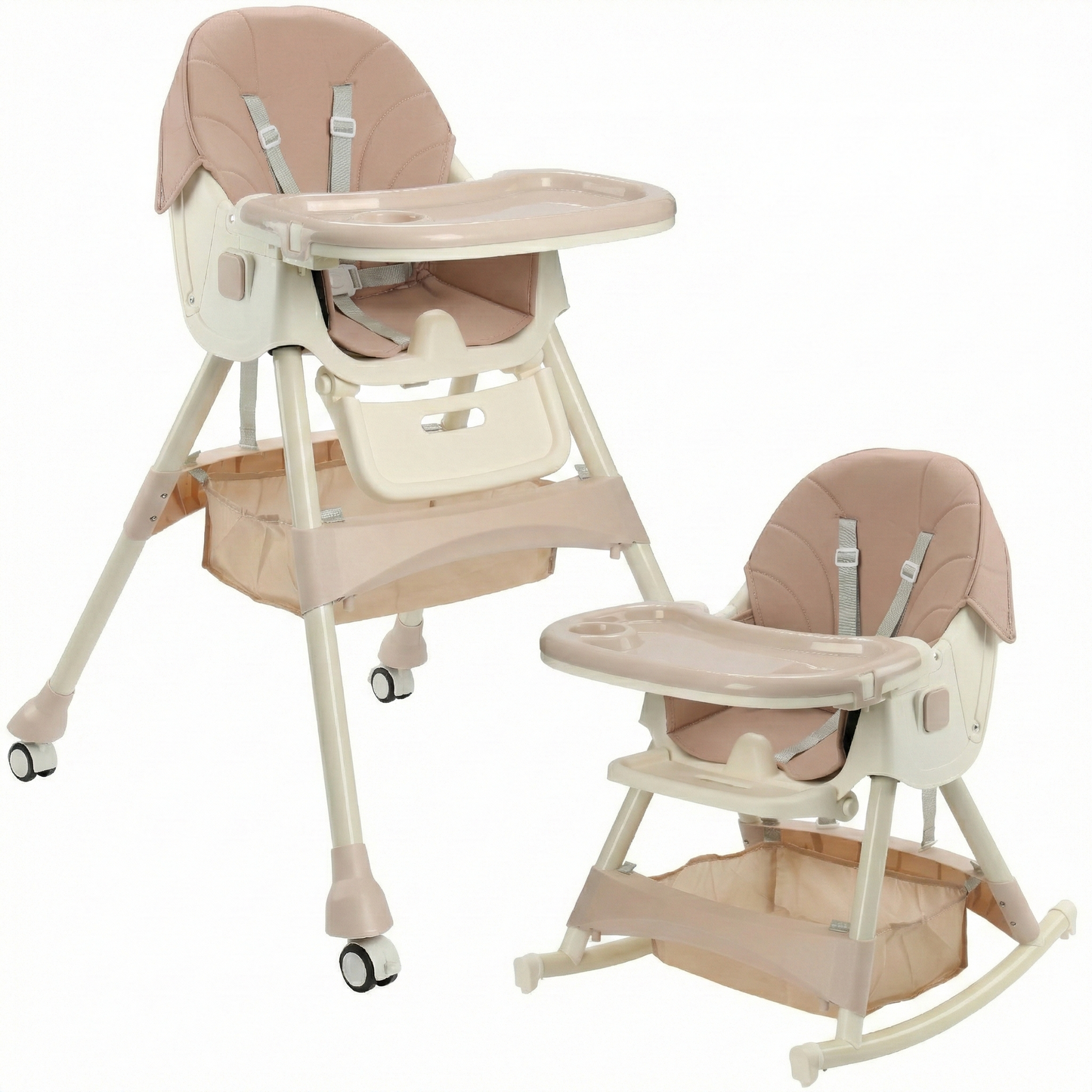 ComfyKidz® FlexiChair Rose: Inklapbare Kinderstoel met Schommelstand, Voetensteun & Wieltjes (Oud Roze)