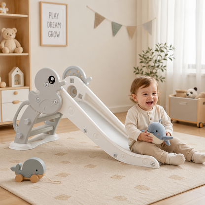 ComfyKidz® Glijbaan Peuter | Binnen & Buiten | Veilig, Compact & Duurzaam | Grijs/Wit