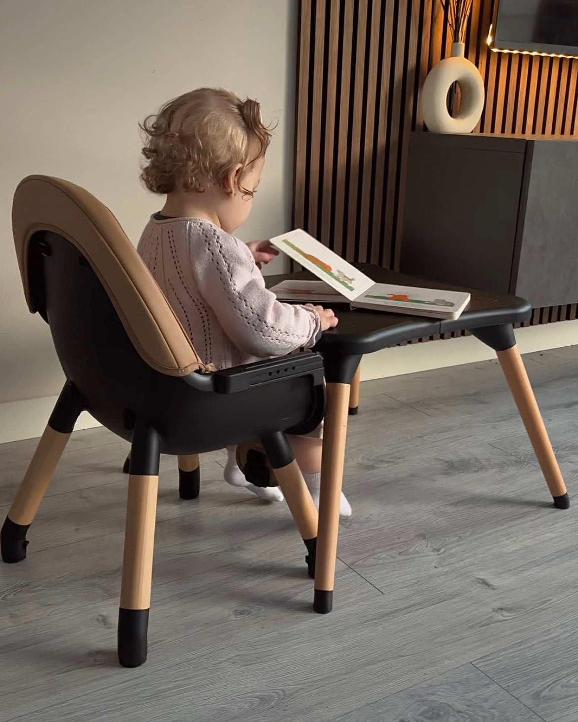 ComfyKidz® 5-in-1 Meegroeistoel | Houten Kinderstoel & Speeltafel Zwart | MultiSeat Mocha