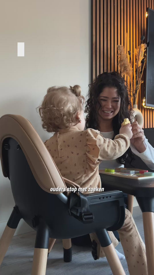 ComfyKidz® 5-in-1 Meegroeistoel | Houten Kinderstoel & Speeltafel Zwart | MultiSeat Mocha