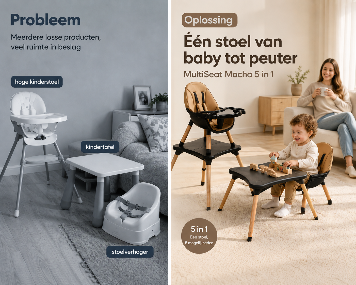 ComfyKidz® MultiSeat Mocha 5 in 1 | Kinderstoel incl. Speeltafel